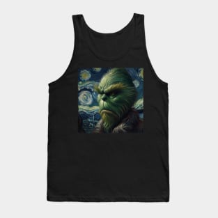 Whimsical Night: Mischievous Green Character - Starry Night Inspired Holiday Art Tank Top